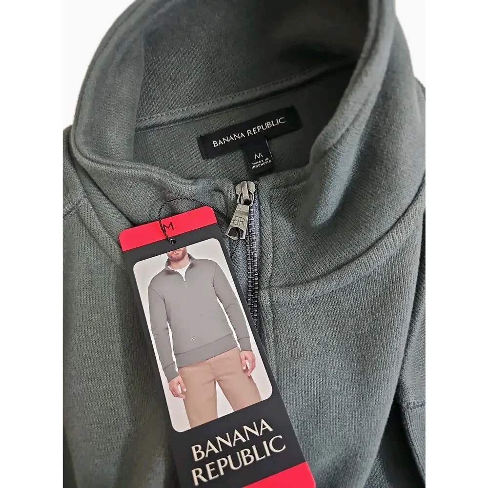 Banana Republic ~Men's Size M~ Green Cotton Blend 1/4 Zip Pullover NWT.
